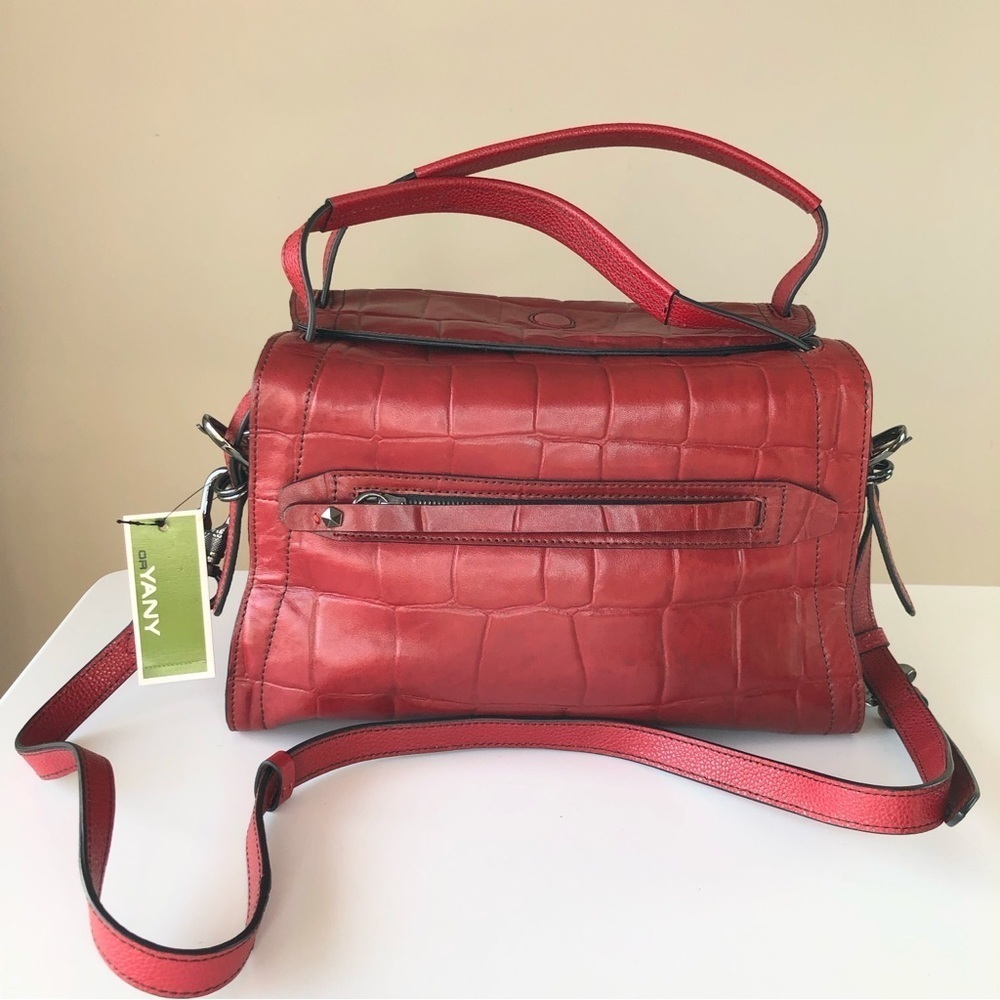 NWT Genuine Red Leather Croco Pattern Satchel Crossbody Bag